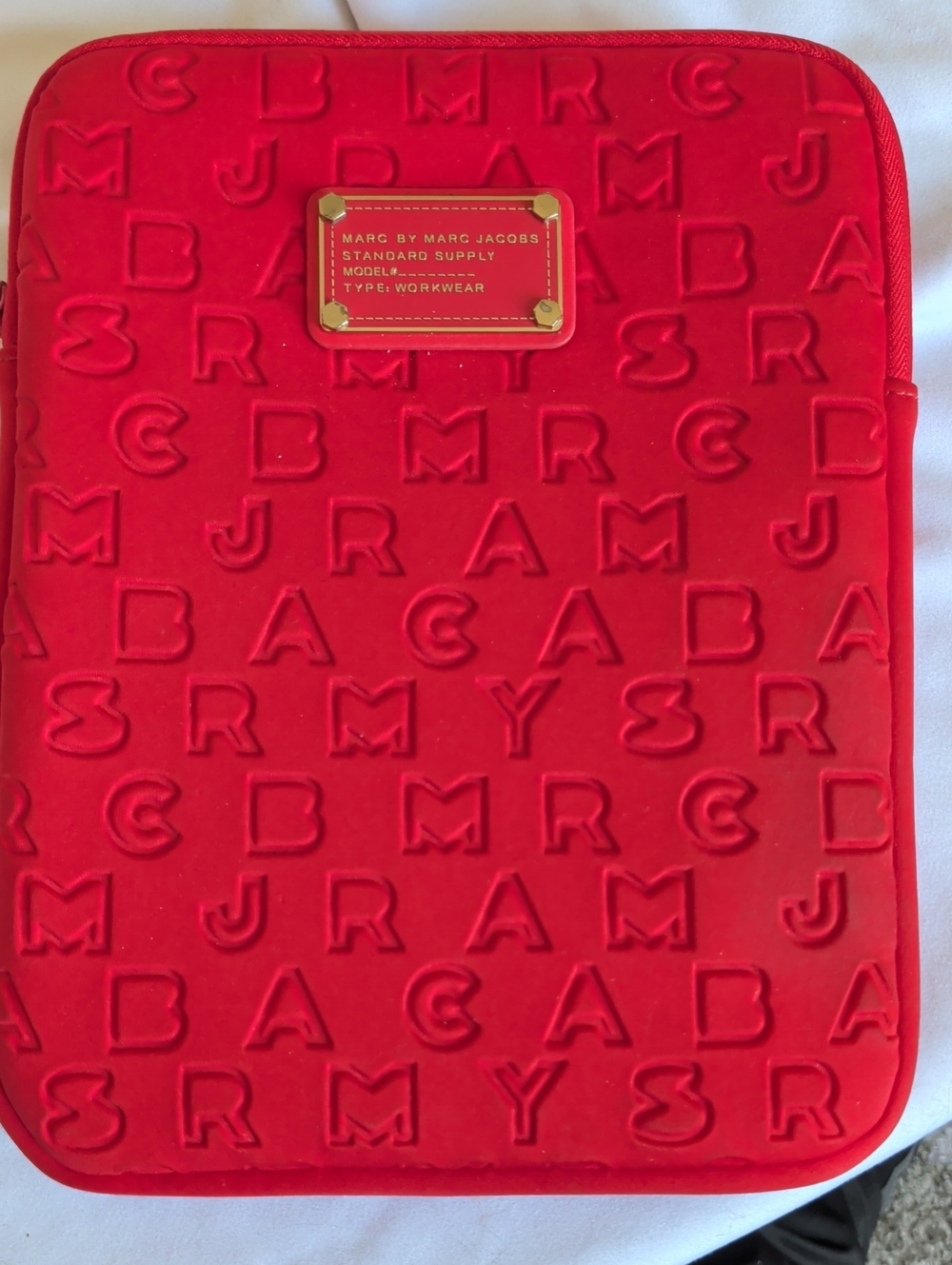 Marc by Marc Jacobs Red Embossed Logo Cosmetic Pouch with Gold Plaque